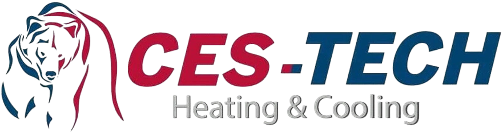 HVAC company logo with bear mascot and text in navy and burgundy colors
